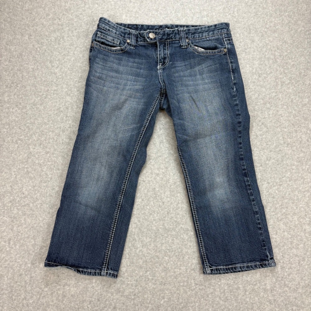 Maurices Capris Jeans Women 7/8 Blue REG Dark Wash Embellished Pockets Stretch - Picture 2 of 8